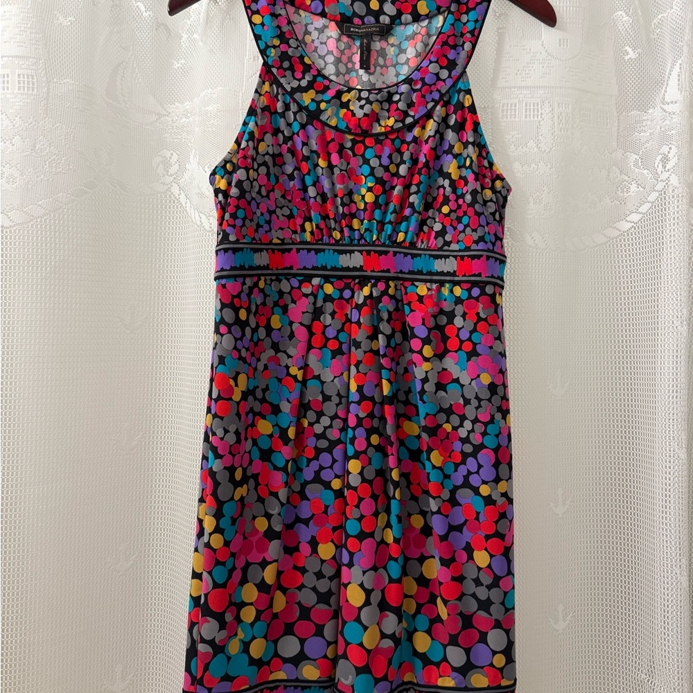 BCBGMaxAzria Halter Multicolor Polka Dot Stretch Dress